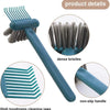 A teal hair brush and cleaning comb with dense bristles and a non-slip handle.