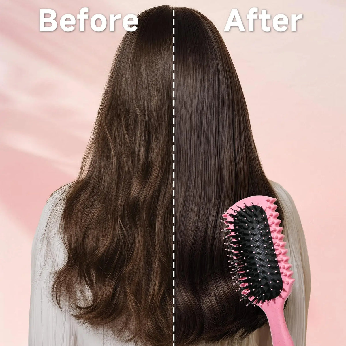 Comparaison avant et après lissage des cheveux avec un peigne professionnel de définition des boucles