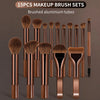 A collection of 15 pieces of brushed aluminum makeup brush sets displayed vertically.