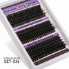 A set of three styles of mixed cluster eyelash extensions shown in a white plastic case.