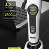 A professional rechargeable hair clipper and trimmer set showing two charging modes: base charging and direct body charging.