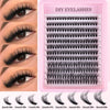 A pink plastic tray of cluster eyelashes showing various lash lengths from 9mm to 16mm.