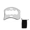 A shiny, oval-shaped stainless steel gua sha massage tool is shown against a white background.