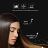 A woman's long, dark hair is shown with glowing strands, demonstrating the benefits of Ionic Hair Care.