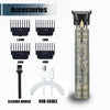 Accessories for a professional electric hair trimmer including guards, a cleaning brush, and a USB cable.