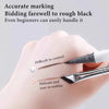 A hand demonstrates the use of an ultra-thin angled eyeliner brush for precise marking on skin.