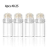 Four glass vials containing #0.25 needles for professional microneedling