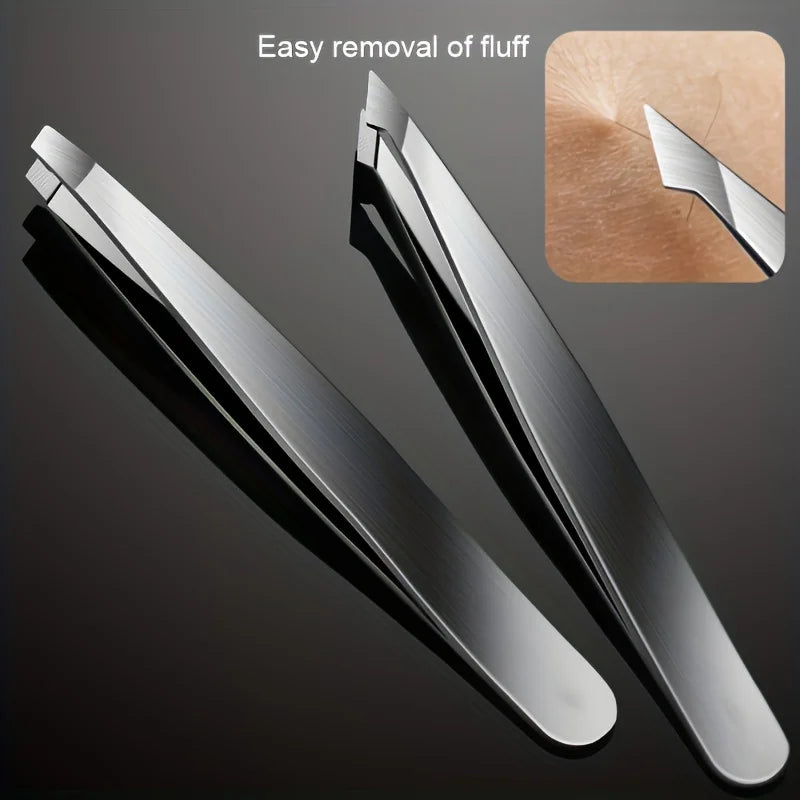 Precision Stainless Steel Eyebrow Tweezers Set (4 Pcs)