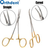 A pair of professional stainless steel dental hemostatic forceps shown in a daylight setting.