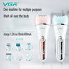 VGR multi-purpose electric body and facial epilator device shown with various attachments.