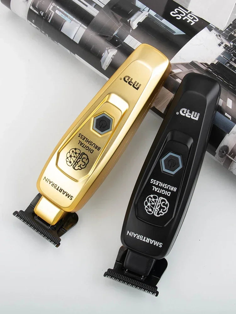 Gold- und schwarzer kabelloser Haarschneider mit digitaler Bürste und Smartbrain-Technologie.