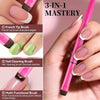 A pink multi-functional nail brush set showing three functions: a French tip brush, a nail cleaning brush, and a multi-functi