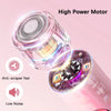 Close-up of a pink electric shaver with a high power motor and anti-scraper net features.