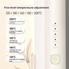 A close-up of a hair straightener with five temperature adjustment levels displayed on the control panel.