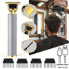 A set of professional electric hair clippers for men showing various blade attachments and the main unit.