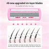 Rasoir multi-lames rose montrant six couches de lames pour raser