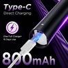 A close-up of a black Type-C direct charging toothbrush showing its 800mAh battery capacity.