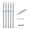 A set of five diamond nail drill bits with a 1.8x10.5mm size shown for professional manicures.