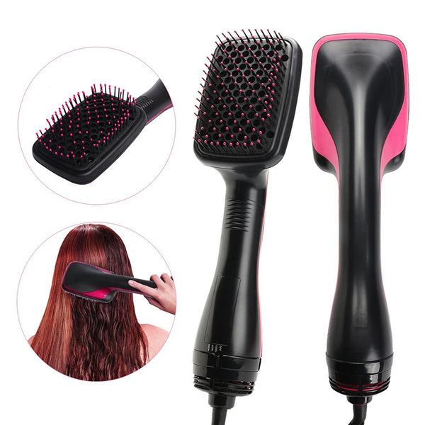 Pistolet à air chaud céramique noir pour coiffer les cheveux, gros plans sur la tête et l'outil complet.