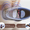 A device is shown being used on a person's lower back, illustrating its six-zone muscle activation and three-gear vibration m