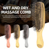 A set of wet and dry massage comb brushes in various colors, including pink, gold, and silver.