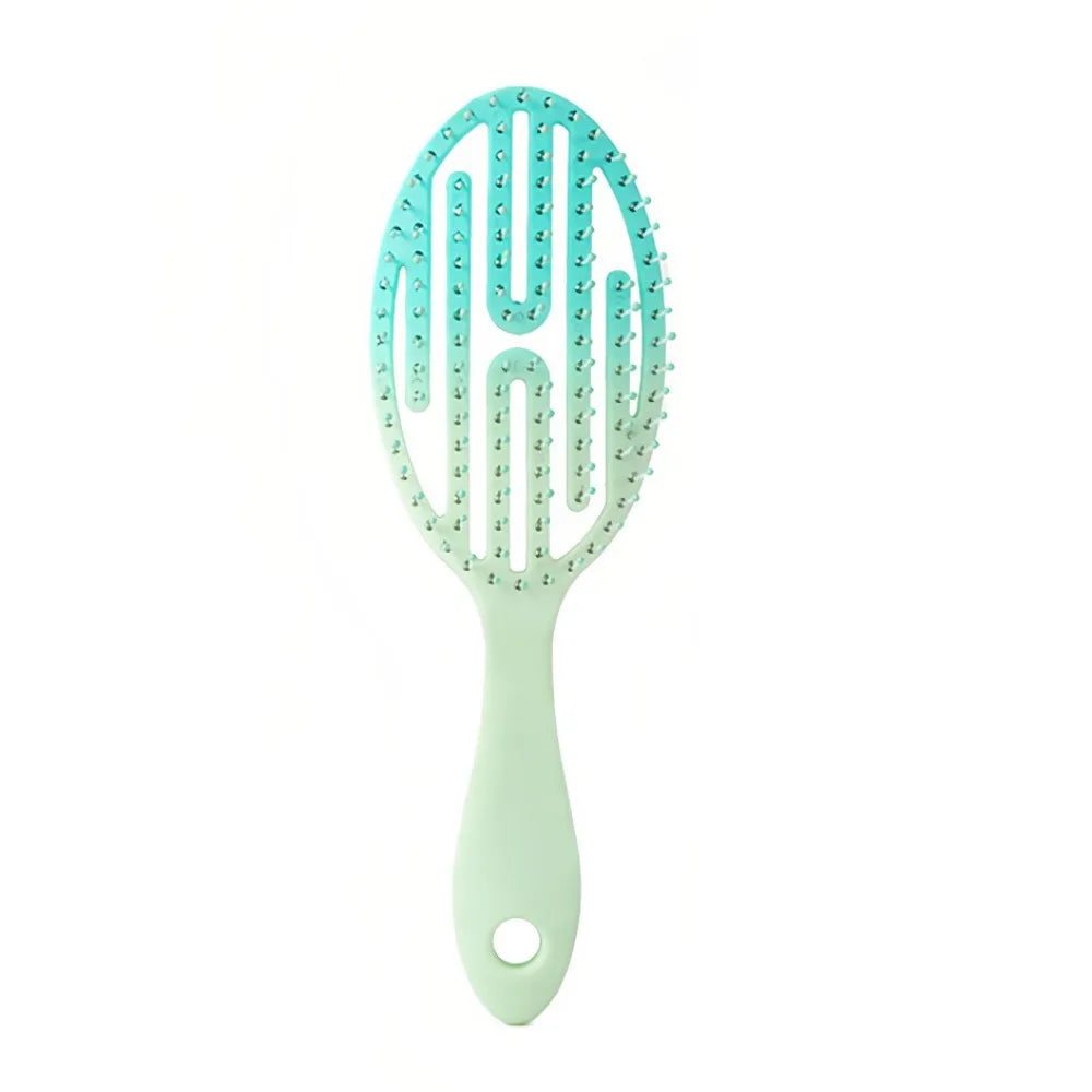 Peigne de coiffage vert menthe clair avec dents bleu sarcelle pour soins des cheveux mouillés et secs.