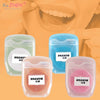 Three containers of 50m disposable nylon dental floss in green, blue, and pink.