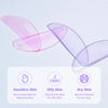 Three translucent silicone lash lift pads in pink, purple, and lavender are displayed with skin types listed below.