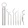 Stainless steel multi-sized toothpick set with a cylindrical container and various pick shapes