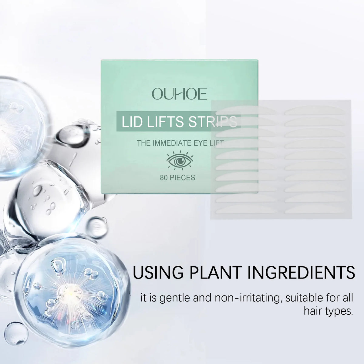 Box of Ouhoe lid lifts strips with plant ingredients for an immediate eye lift.
