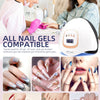 Professionelle UV-LED-Nagellampe zeigt, wie Nagellack und -gele auf Fingern ausgehärtet werden.
