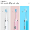Three sonic electric toothbrushes in pearl white, pink, and blue colors shown side by side.