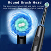 A close-up of an electric rotary toothbrush head rotating to clean teeth and gums, shown attached to the handle.