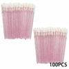 A pack of 100 clear pink crystal applicator wands for lip and eyelash extensions.