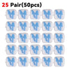 Un juego de 25 pares de tapones para el oído reutilizables de silicona en empaque azul claro y blanco.