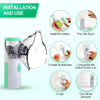 A portable mesh nebulizer device shown with instructions for installation, use, and accessories.