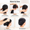 Step-by-step instructions showing how to use a reversible satin wrap cap bonnet for hair and sleeping