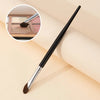 A black makeup brush with a tapered tip is shown next to an inset image demonstrating its use for contouring.