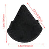 A black reusable velvet powder puff set shown from above with dimensions 7.1cm by 6.6cm.