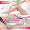 A product demonstrating dry and wet shaving methods for a portable electric hair remover.