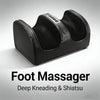 A black foot massager device designed for deep kneading and shiatsu massage.