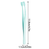 A pair of light blue precision lash applicator tweezers shown with dimensions.