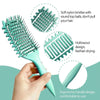 A hand holds a teal professional curl define styling brush, highlighting its soft bristles and ergonomic handle design.