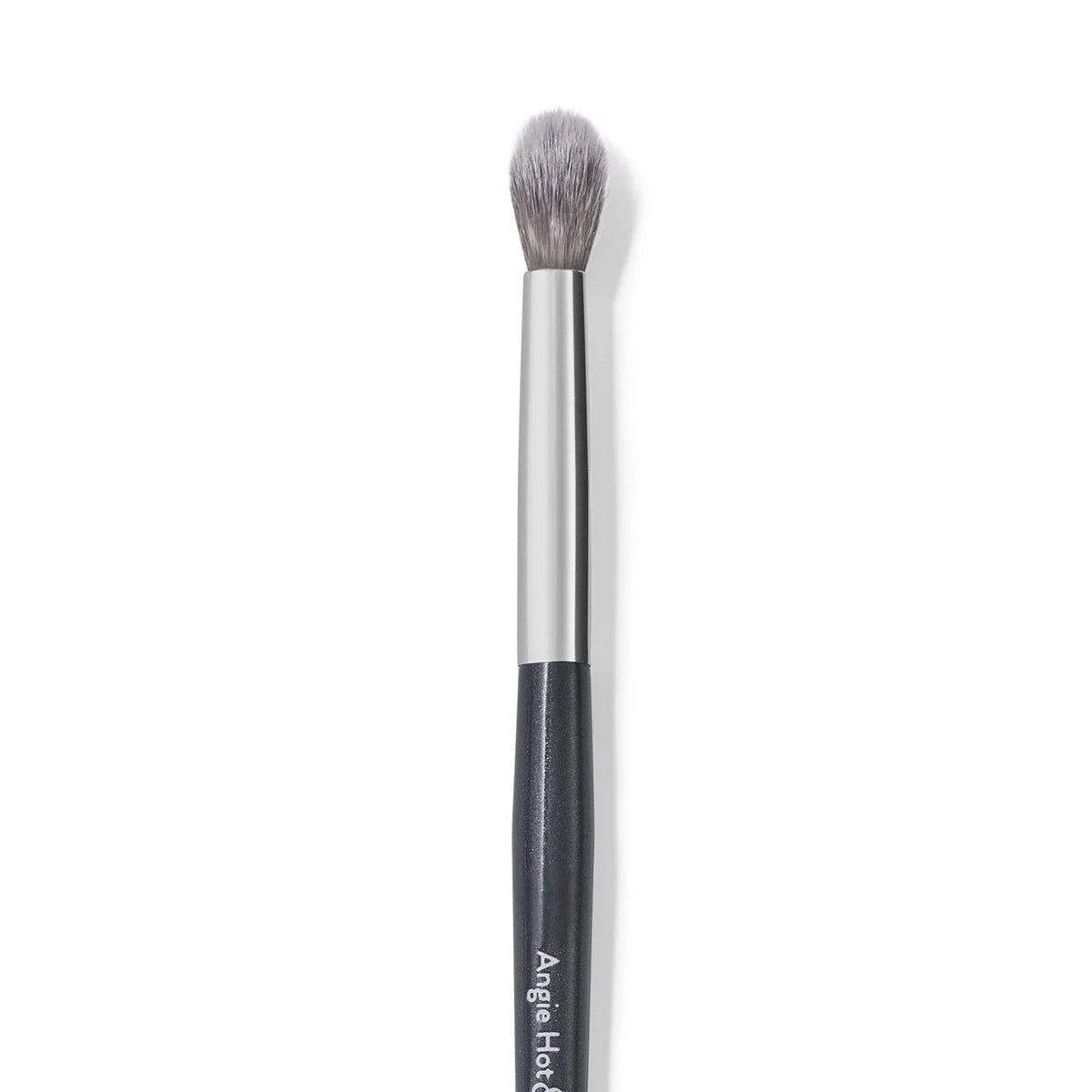 A black precision concealer brush with a fluffy synthetic hair tip.