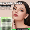 A woman applies four mixed DIY eyelash extensions to her eyes.