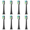 Eight replacement silicone toothbrush heads shown in various colors and shapes.
