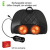 Black rechargeable shiatsu massage pillow with a charging cable and remote control in gift box packaging