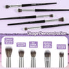 A demonstration of a MAANGE precision makeup brush set showing various blending and contour brushes.
