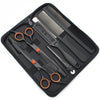 A black case containing professional 6-inch stainless steel hairdressing scissors and combs.