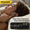 A woman is sleeping comfortably with black silicone earplugs, demonstrating deep noise reduction for peace and quiet.